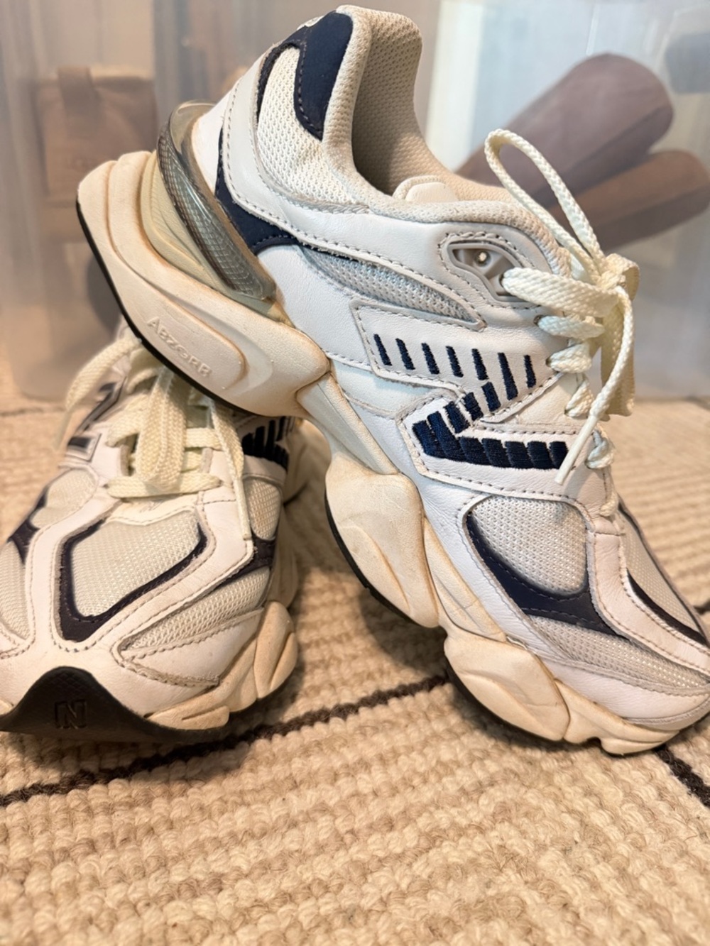 New Balance 9060 White and Navy Chunky Sneaker